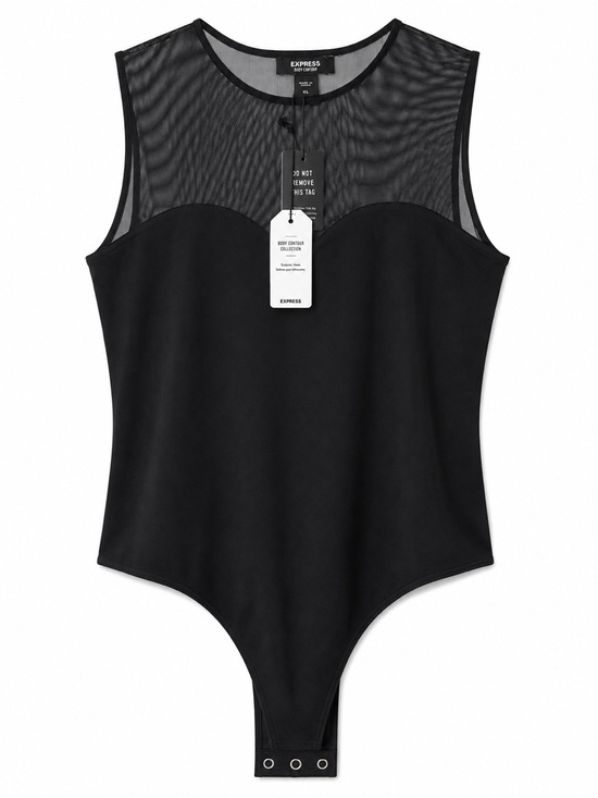 Express Tops - Express Body Contour Black Mesh Sweetheart Bodysuit XL